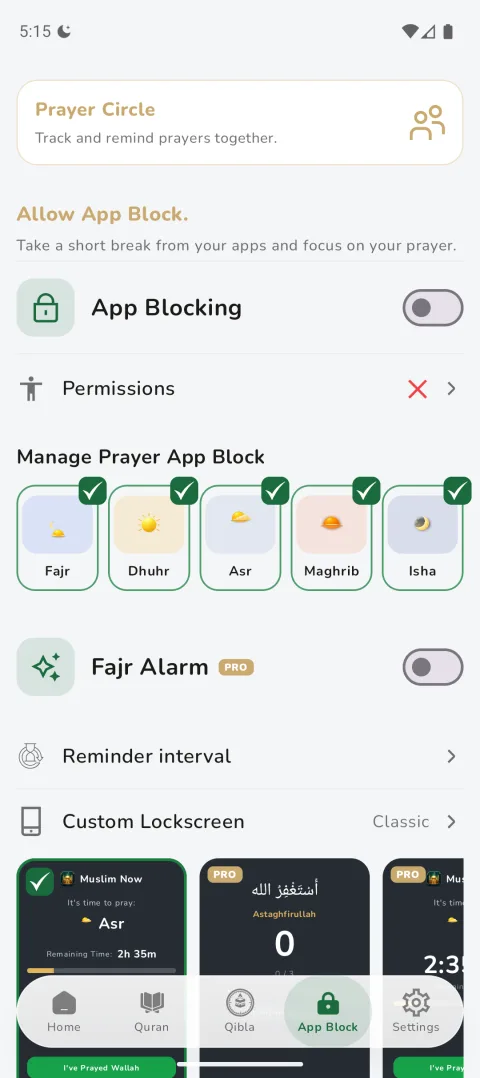 App Block settings